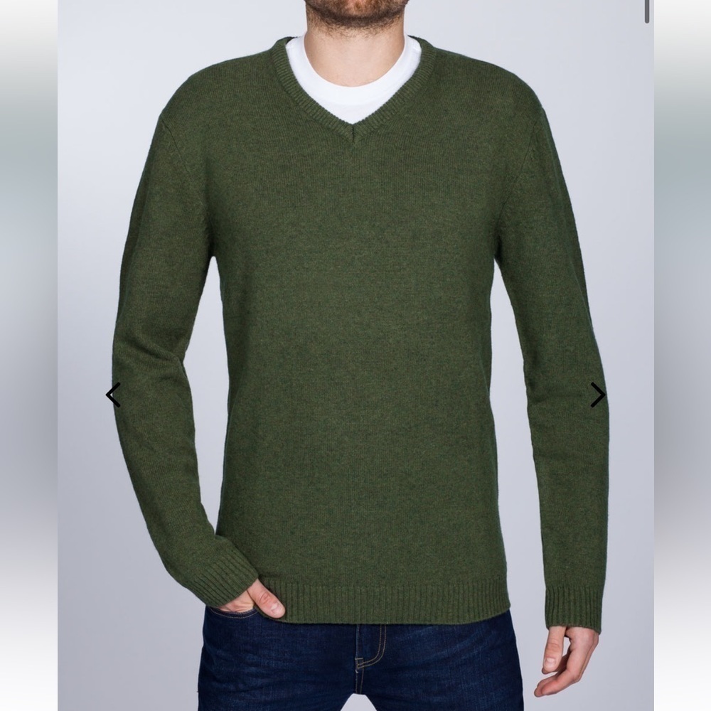 2TALL LAMBS WOOL V-NECK JUMPER SWEATER  (OLIVE) MENS SIZE Medium Tall